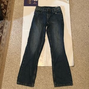 blue mid rise straight leg jeans